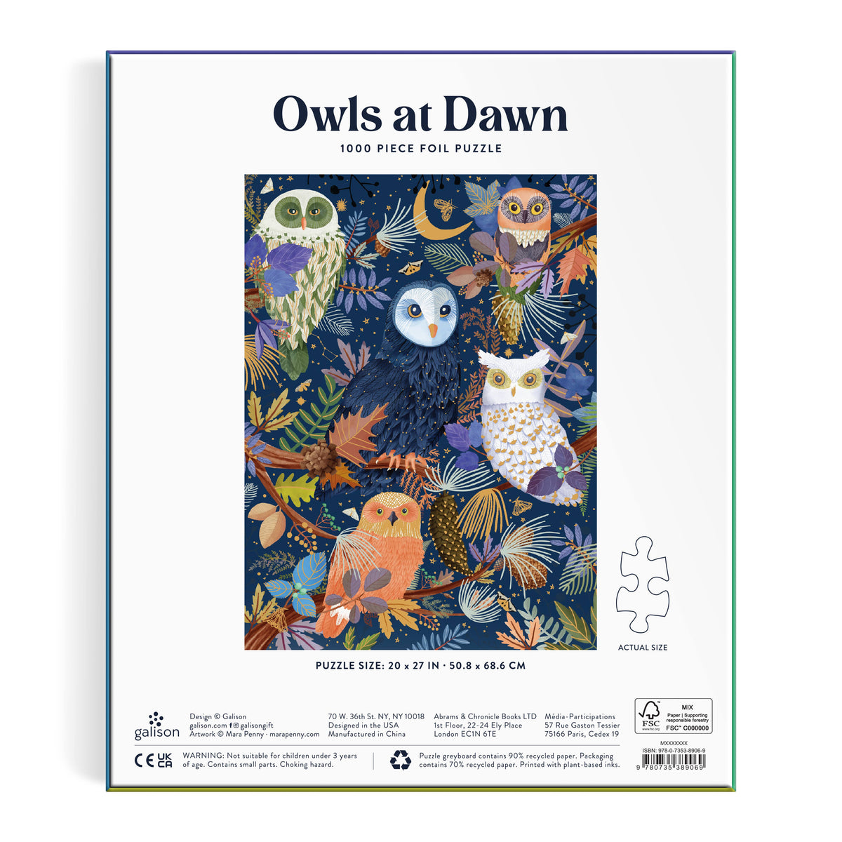 Galison Owls at Dawn Foil Puzzle - 1000pc Multi-Coloured