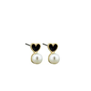 Enamel Heart and Pearl Studs