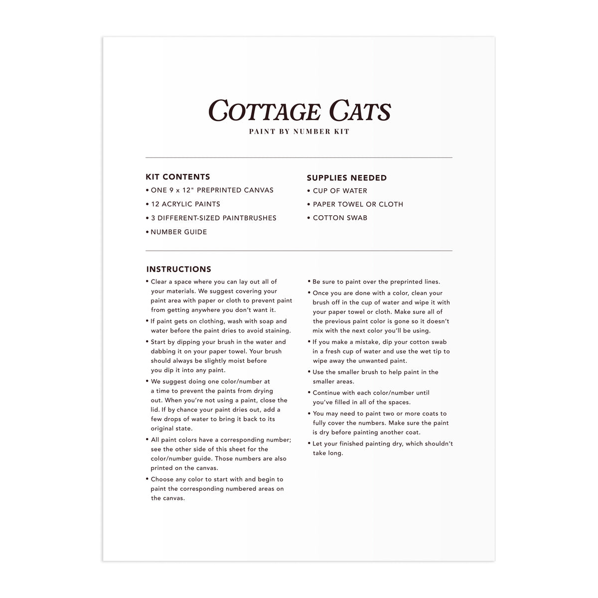Galison Cottage Cats 9 x 12 Paint by Number Kit Multi-Coloured