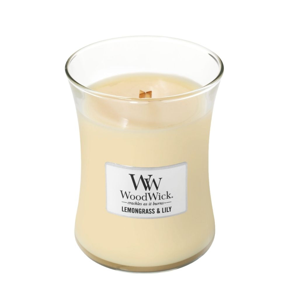 Medium WoodWick Scented Soy Candle - Lemongrass & Lily