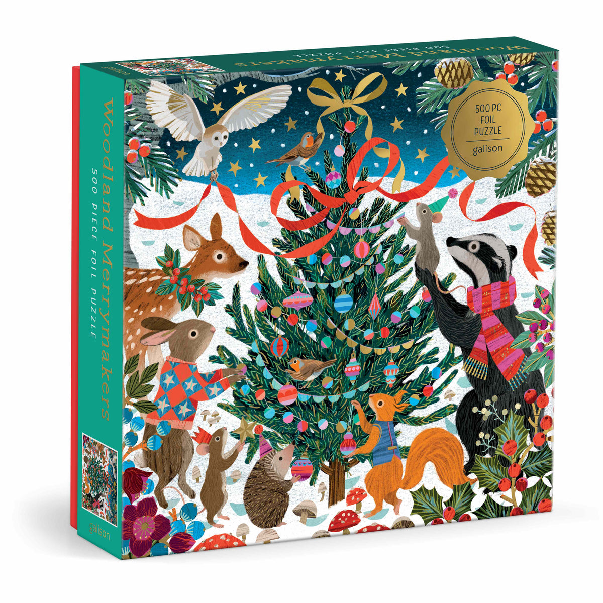 Galison Woodland Merrymakers Foil Puzzle - 500pc Multi-Coloured
